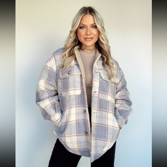 Lane 201 Fight The Frost Plaid Sherpa Lined Jacket Slate Large - Picture 1 of 16